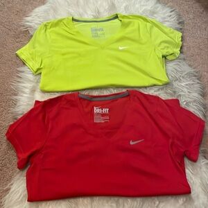 Nike dri-fit shirts- neon yellow and red. Slim fit. Size large.